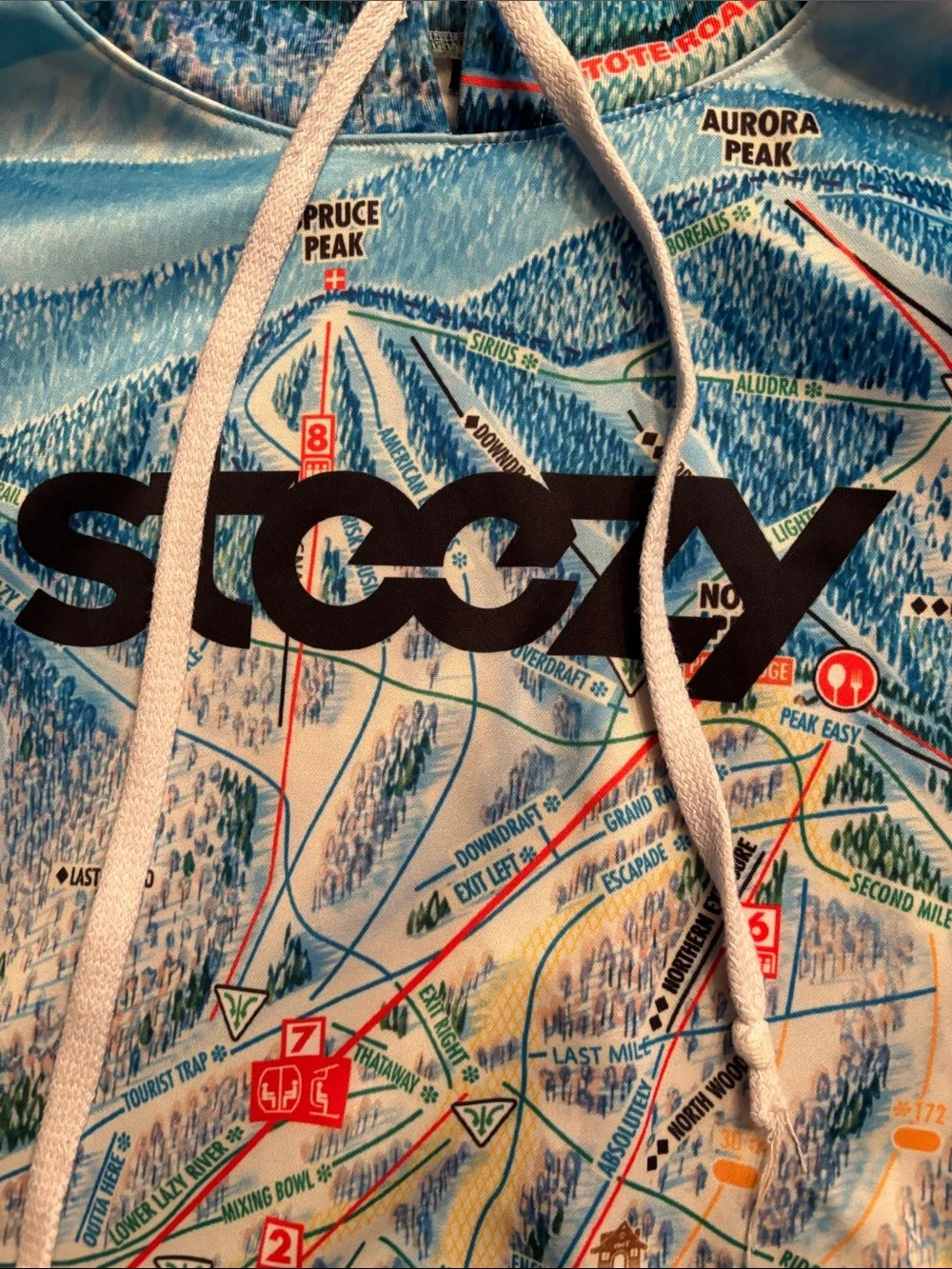 Steezy Men's Blue All-Over Sunday River Ski Resort Print Hoodie Sweatshirt